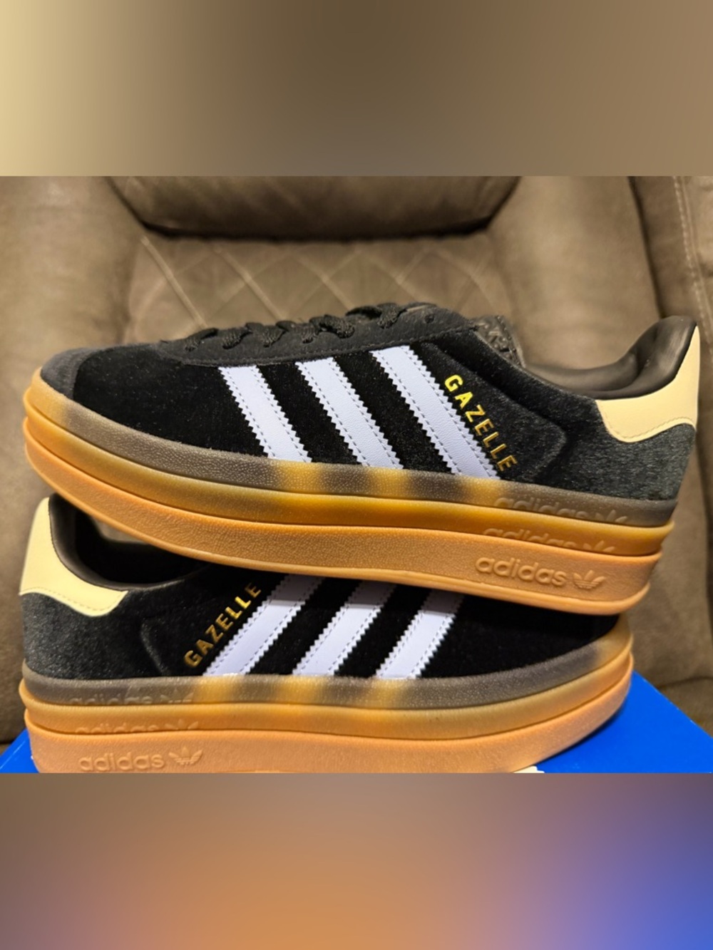 Adidas Gazelle Bold J Core Black Blue Spark Size 4.5 Y/6.5 Womens Velvet, NWB - Picture 5 of 15